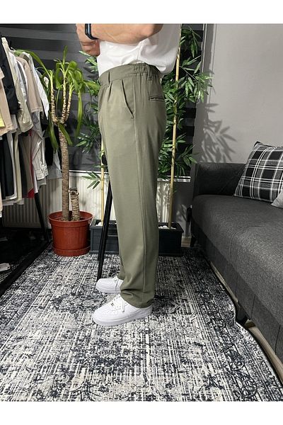 UTTBASİC Pl15 Model Khaki Pleated Baggy Fabric Trousers