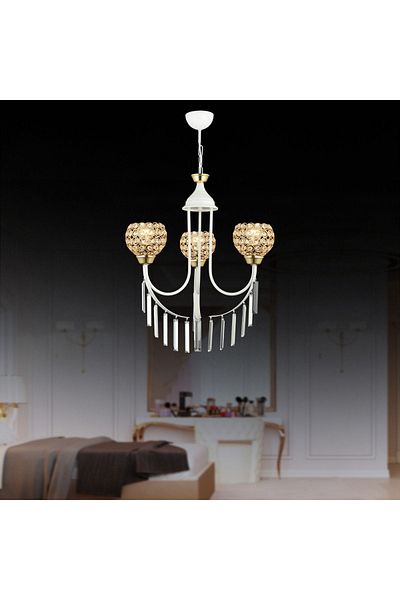 SONSUZ AYDINLATMA&AVİZE White Waterfall 3-Plus Optigon Head Luxury Up-Facing Crystal Stone Chandelier