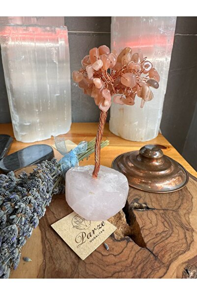 parze doğaltaş Pembe Kuvars Stantlı Güneş Taşı Ağaç Doğal Taş Obje