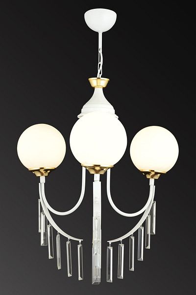 SONSUZ AYDINLATMA&AVİZE White Waterfall 3-Piece White Ball Glass Luxury Up-Facing Crystal Stone Chandelier