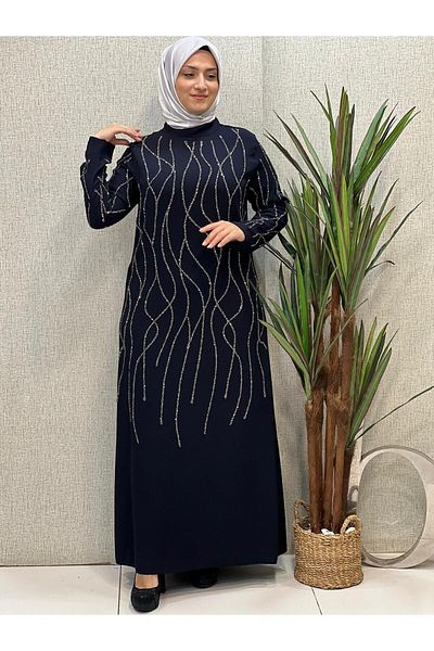 Butik büyük beden Luxury Stoned Crepe Evening Dress