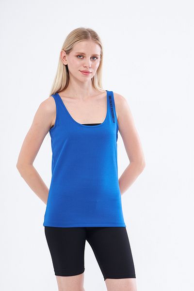 YÜKSEL IŞIK Saks Blue Brush Printed Thick Strap Sports Undershirt