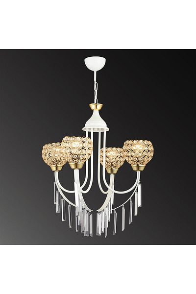 SONSUZ AYDINLATMA&AVİZE White Waterfall 4-Piece Optigon Head Luxury Up-Facing Crystal Stone Chandelier