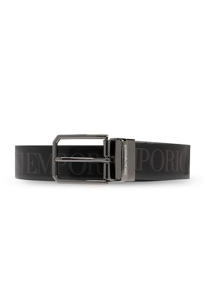 Emporio Armani Γνήσιο δέρμα Μαύρη Ανδρική Ζώνη - Μεταλλική Πόρπη, με Λογότυπο Y4S653 YQ95I-80001