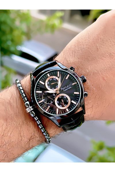 Ferrucci Leather Cord Function 3 Atm Waterproof Men's Wristwatch + Bracelet with Gift