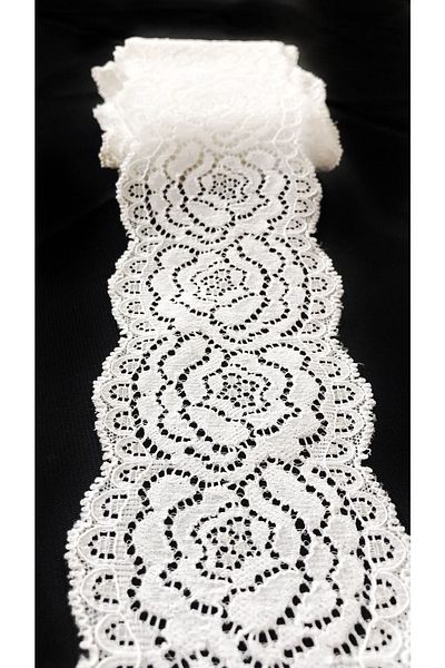 Ozpas 9 Cm Width 3m - Rose Patterned White Lycra Lace