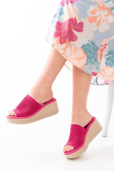 Aymood Tricotaj fucsia Papuci de damă - 232-460 Model ortopedic cu toc pană zilnic