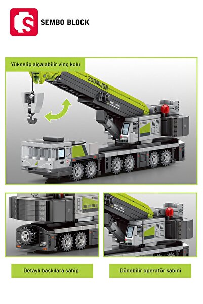 Sembo Block Zoomlion Lisanslı Mini Vinç 228 Parça yapı blokları Legoile uyumlu (705101)