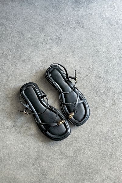 SHOEBELLAS Minka Black Women's Sandals - Gold Ring Detail