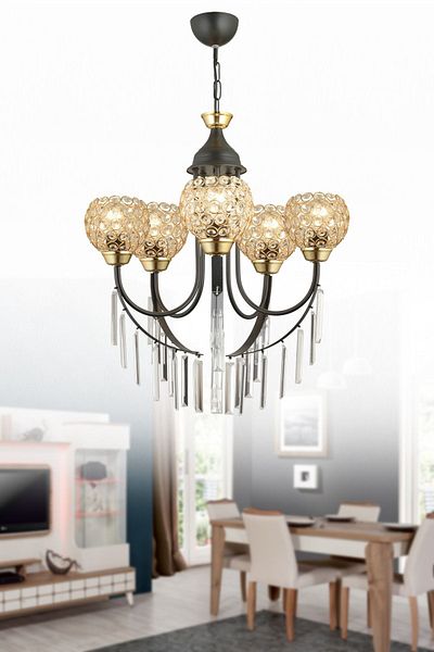 SONSUZ AYDINLATMA&AVİZE Black Waterfall 5-Piece Optigon Head Luxury Up-Facing Crystal Stone Chandelier