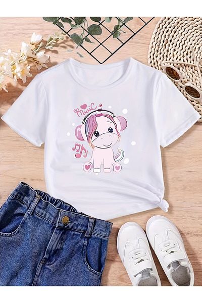 Let's Wear Χαριτωμένο και μοντέρνο καρτούν Unicorn γραφικό μπλουζάκι για κορίτσια