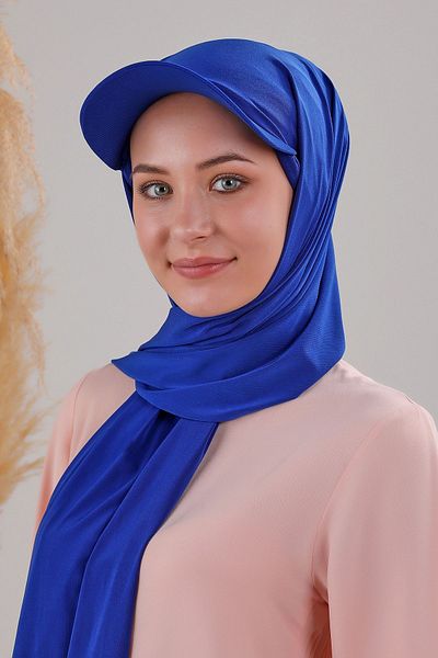 Melodi Scarf Saks Blue Practical Bonnet Hijab Shawl - Women