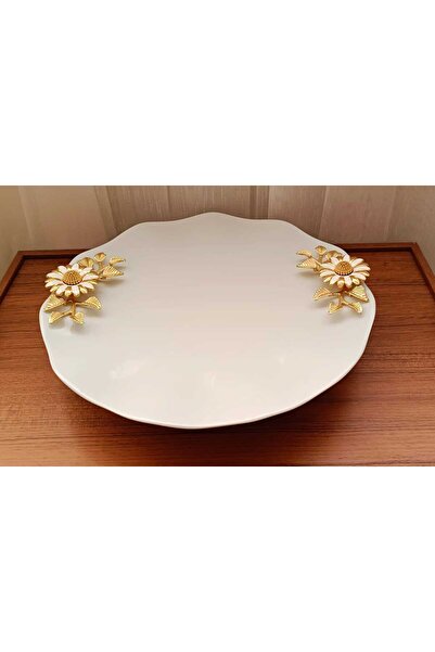 Elta Collection Metal Ayaklı Papatyalı Semazen Porselen Pasta Sunumluk Kurabi...
