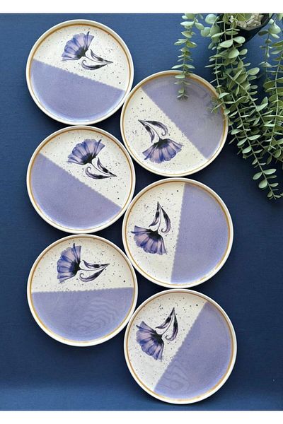 VENÜS HOME DECORATION 6 Purple Poppy Serving Cake Plates