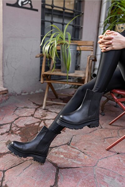 ANGELİNA JONES Γρήγορες γυναικείες μαύρες μπότες από γνήσιο δέρμα