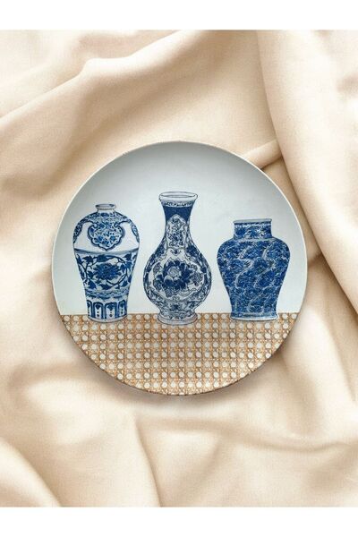 unique florya Doğal Rafya Bohem Rattan Hazeran Blue Blanc Duvar Tabağı Bahçe ...