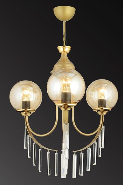 SONSUZ AYDINLATMA&AVİZE Antique Waterfall Triple Honey Ball Glass Luxury Upward Facing Crystal Stone Chandelier