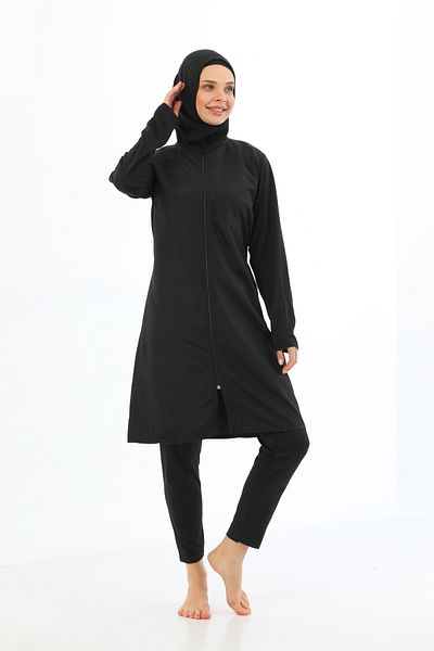 by İGP Quick Dry Zippered Black Hijab Swimsuit - Women