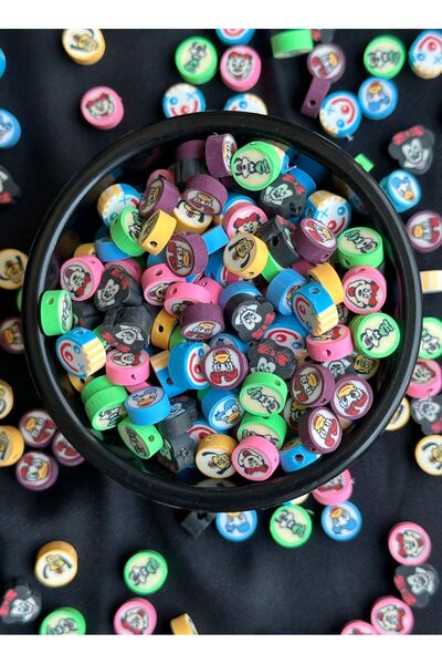 Bijumix Aksesuar 25 Adet 10 mm Karışık Çizgifilm Figürlü Polimer Kil Fimo Boncuk