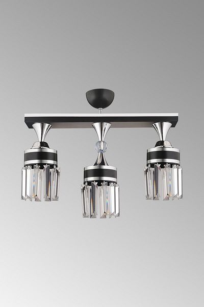 SONSUZ AYDINLATMA&AVİZE Tokyo 3-Piece Black Row Plafonier Crystal Stone Chrome Striped Cylinder Downward Facing Luxury Chandelier
