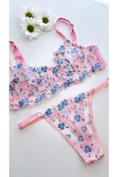 BELINGE Set chiloți sutien bralet cu flori roz