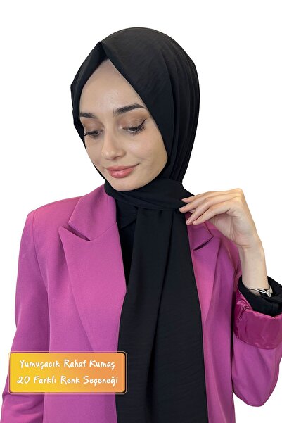 Eflatun Rahat Kırışmaz Cazz Şal, Yumuşak, Tok Duruşlu Kolay Şal 01000 Siyah