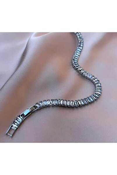 staınless steel Gümüş Pırlanta Montür Baget Su Yolu Zirkon Taşlı Çelik Bileklik