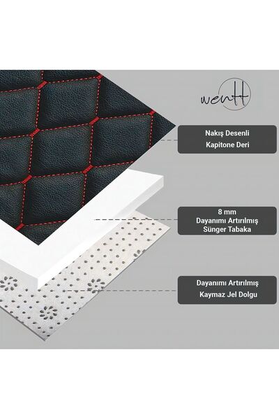 wentt Deri Nakışlı 5 Parça Universal Oto Paspas Seti
