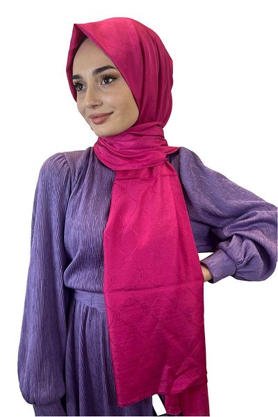PİRAMİT Fuchsia Pyramid Monogram Elegant Shawl - Special Patterned 01008