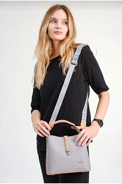 Just Polo حقيبة يد وكتف نسائية رمادية منقوشة - NB4002