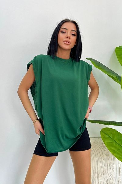 Buteks Unisex Σμαραγδένιο Πράσινο Μπλουζάκι Μπάσκετ με μηδενικό μανίκι Crew Neck Oversize Loose Basic αμάνικο μπλουζάκι