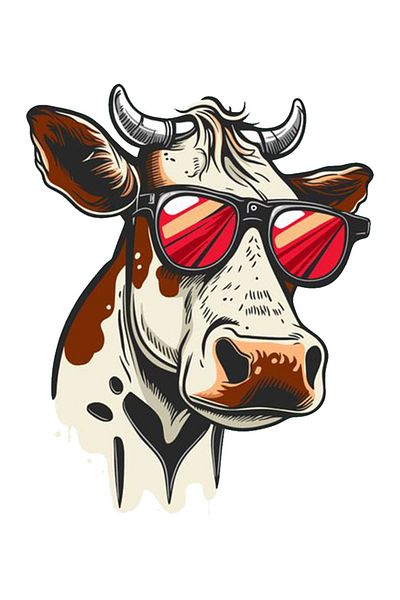 MegaSticker Autocolant Cool Glasses cu model de vacă - mașină, motocicletă, cască, laptop, sticlă 14x11 cm