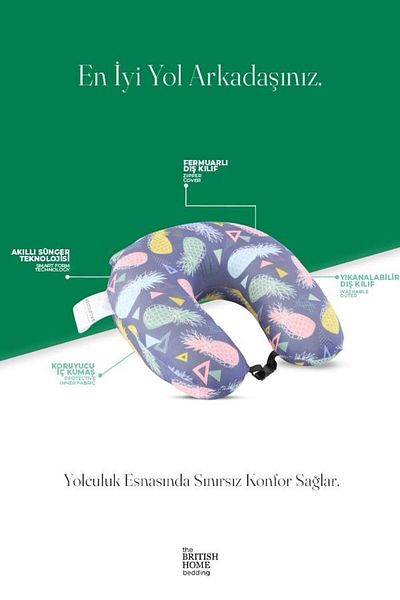 Britishome Bedding Visco Travel Pillow Orthopedic Professional Sleeping Pillow Post-Surgical Pillow Pineapple Travel