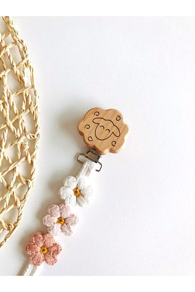 Hobimaker Daisy Knitted Natural Pacifier Chain, Pacifier Strap