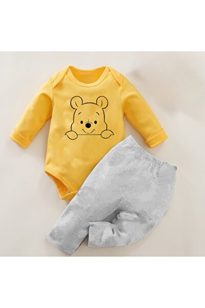 bebekpare Bebek Zıbın Takım 2li Sarı-Gri Ayı Winnie %100 Pamuk