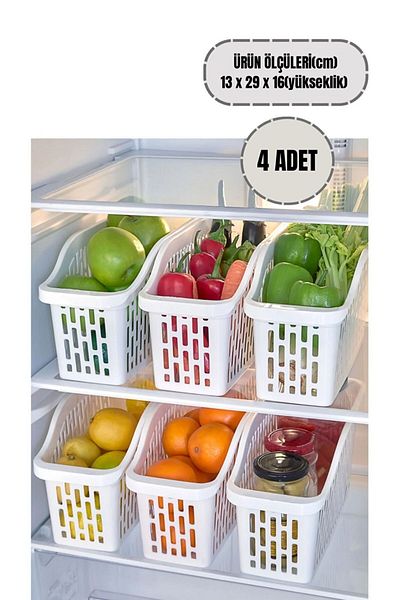 Tinsmith 4 Pieces of Refrigerator Organizer, Bathroom and Cabinet Organizer, Vegetable Fruit Basket