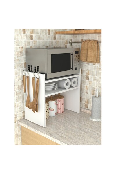 Ankaflex Mutfak Tezgah Üstü Mikrodalga Fırın Rafı Dolap Düzenleyici Organizatör Toplayıcı Beyaz Baharatlık