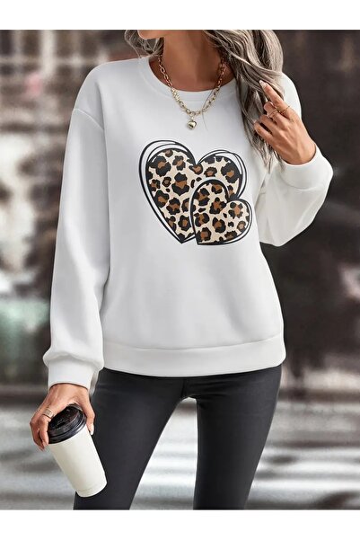 Deocept Оверсайз суитшърт с принт на сърце и обло деколте