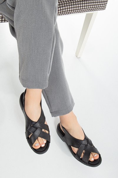 aka prestij ayakkabı comfort Prestij 0012 - Genuine Leather Women's Sandals, Light Sole and Straps