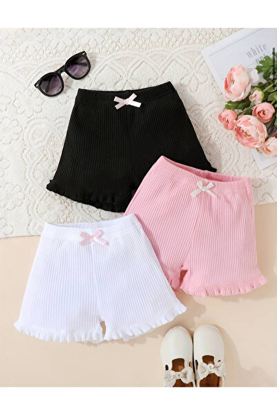 eymwes Kız Bebek Ve Çocuk 3 Adet Fırfırlı  Yazlık Kaşkorse Şort Biker Şort