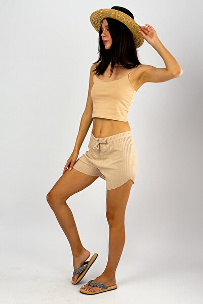 Betimoda 100% Cotton Women's Corduroy Striped Slim Shorts Beige