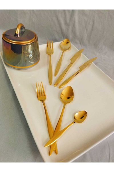 BRONDOFF Carmen 24 Carat Gold Plated (Dishwasher Washable) 84 Pieces Set