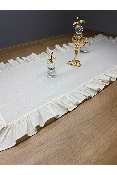 LILYUM 100% βαμβακερό ακατέργαστο λινό βολάν Runner Beige 40x140 cm