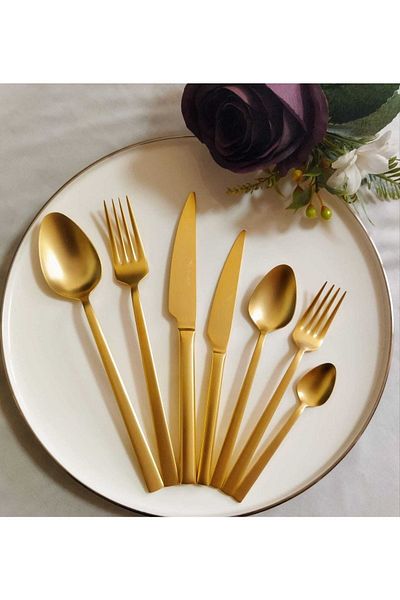 BRONDOFF Stayle 24 Carat Matte Gold Plated (Dishwasher Washable) 84 Pcs.