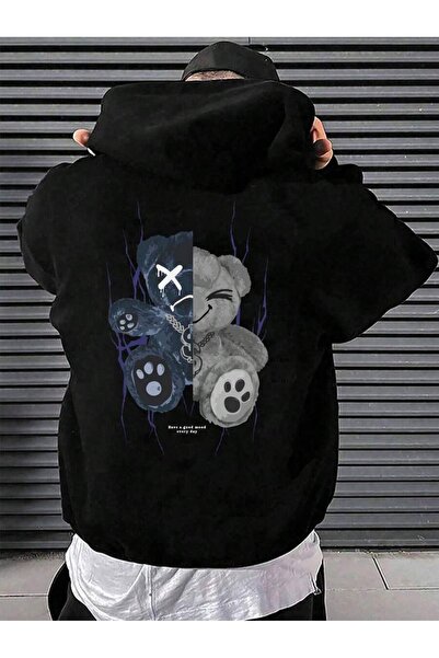 Hunors Sportswear & Company Ανδρικό φούτερ με μαύρη φλις Smiling Bear με στάμ...
