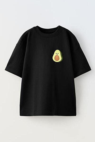 NMG TEKSTİL تي شيرت قطني أسود كبير الحجم بنمط الأفوكادو للجنسين - مطبوع بجيب ...