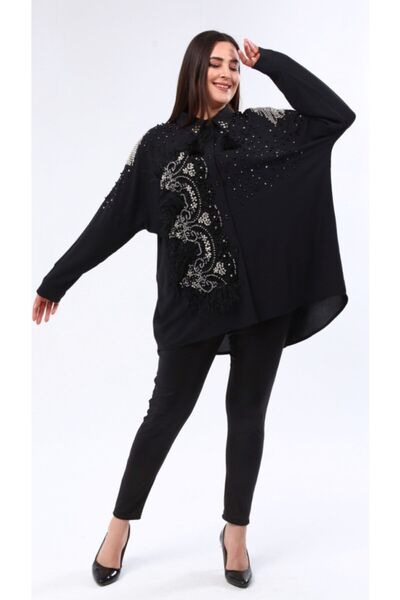 Seçkin Büyük Beden Büyük Beden Özel Tasarım El İşçiliği Krep Gömlek