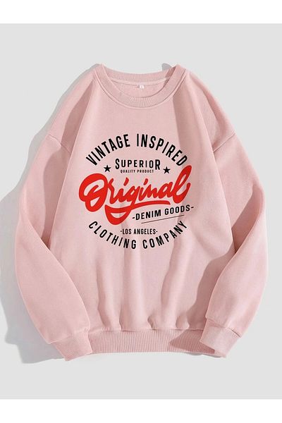 Boi Pop Art Vintage - Φούτερ με ροζ στάμπα, Crew Neck