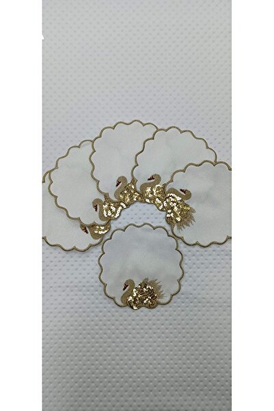 Altın Çeyiz Tekstil Kokteyl Kahve Yanı Kuğulu Pullu Sarı Sunumluk Peçetesi 6'lı