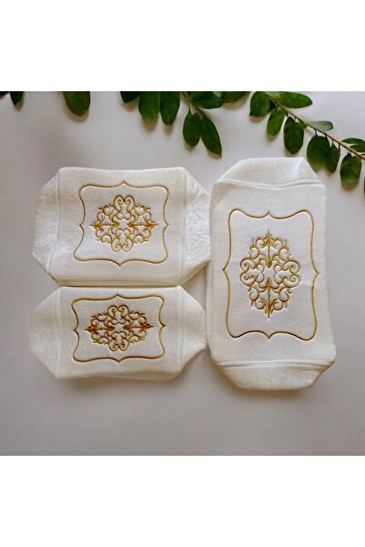 Altın Çeyiz Tekstil Sarı Nakışlı Kadife Çeyizlik 3'lü Hurç Seti, Düğün, Nişan, Söz, Bohça, Gelin, Damat, Hurcu